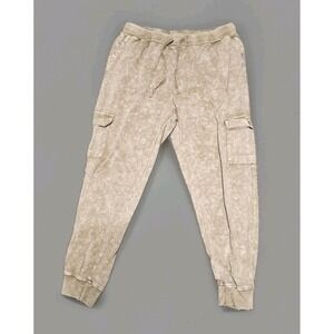 Womens Cargo Joggers Size LG Relaxed Casual Neutral Drawstring Pockets Pants